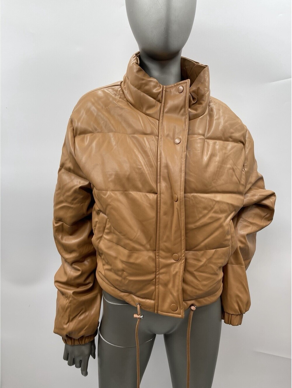 NWT Women’s Love Tree Full Zip Faux Leather Puffer Brown Jacket Size M